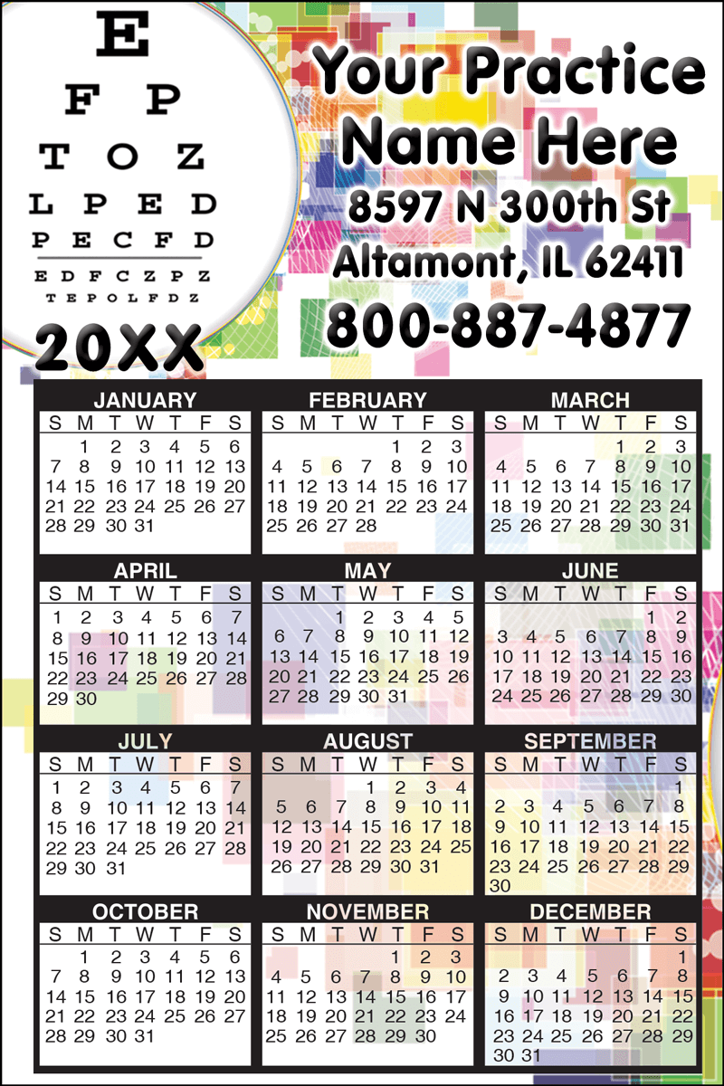 Optometry Calendar Postcards (OPTCAL8)  Purchase Calendar Postcards for Optometrists - MBSopt.com